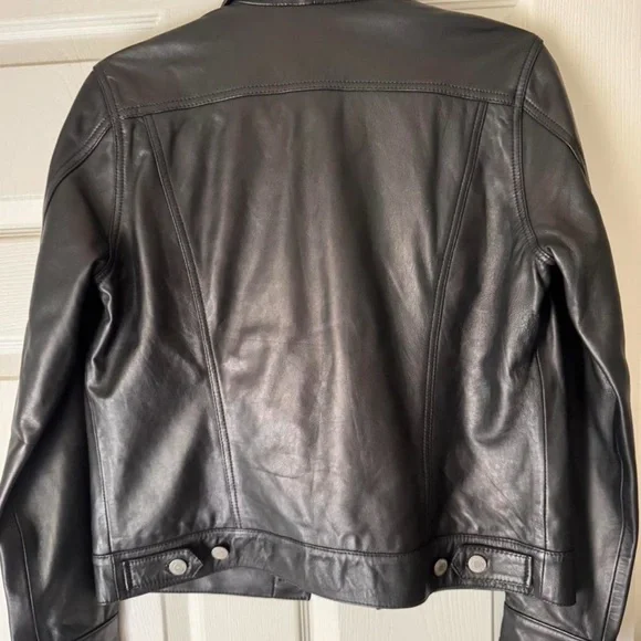 Lucky Brand trucker black leather jacket - Picture 2 of 2